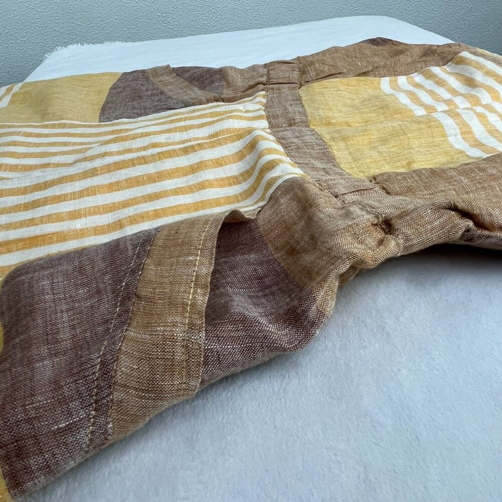 Anthropologie Ett Twa Linen Wesley Striped Romper Size 8 Brown/Yellow Pockets - Picture 6 of 11